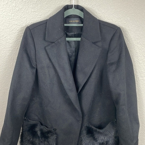 New Kobi Halperin Notched Collar Wool Blend Coat Fur Pockets Shearling Black XS - Picture 5 of 16